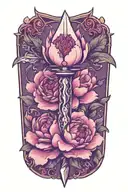 traditional dagger with peony flower tattoo design idea