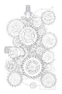 mechanical gears and pistons wires electrical engineering elements intertwined tattoo design idea
