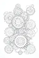mechanical gears and pistons wires electrical engineering elements intertwined tattoo design idea