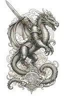 dragon movement clouds medieval knight holding a sword tattoo design idea