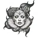 necronomicon lady face tattoo design idea
