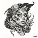 necronomicon lady face tattoo design idea