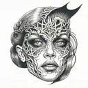 necronomicon lady face tattoo design idea