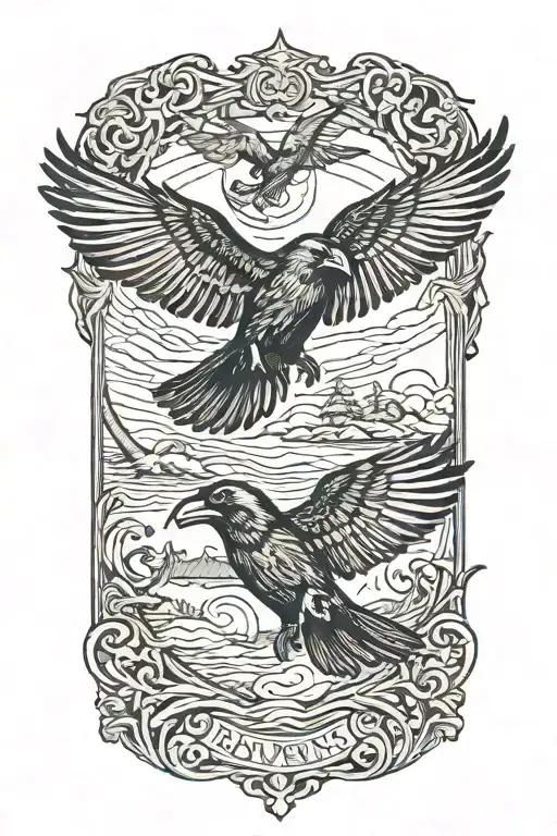 ravens flying away tattoo design idea