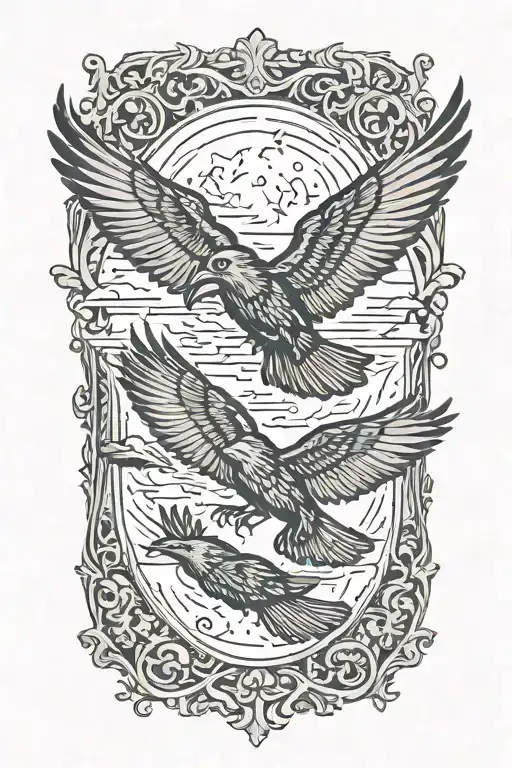 Ravens flying tattoo design idea