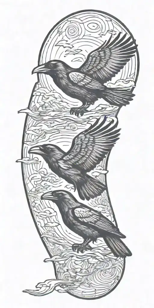 ravens flying away tattoo design idea