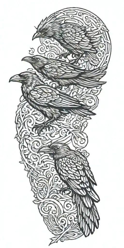 ravens flying away tattoo design idea