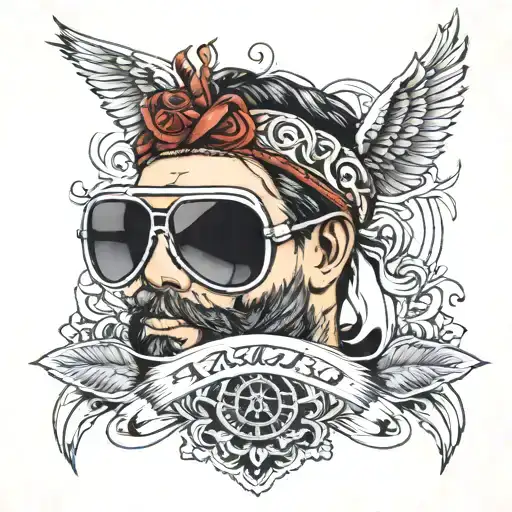 aviator sunglasses, bandana tattoo design idea