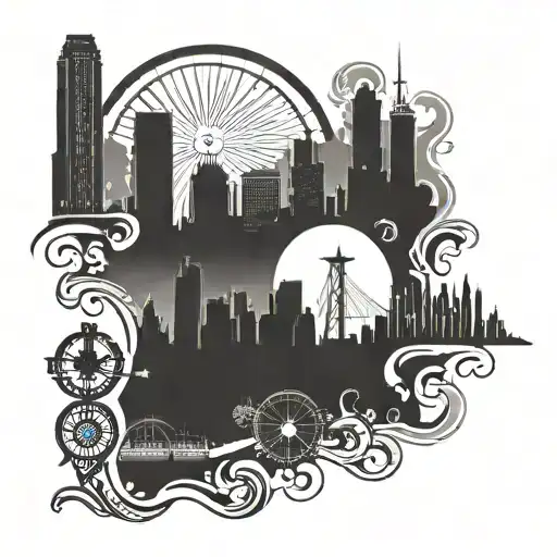 boston and atlanta skyline silhouette tattoo design idea