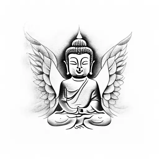 little budha and angel mixed tattoo design idea