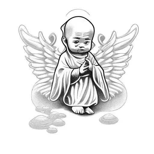tiny angel monk happy  tattoo design idea