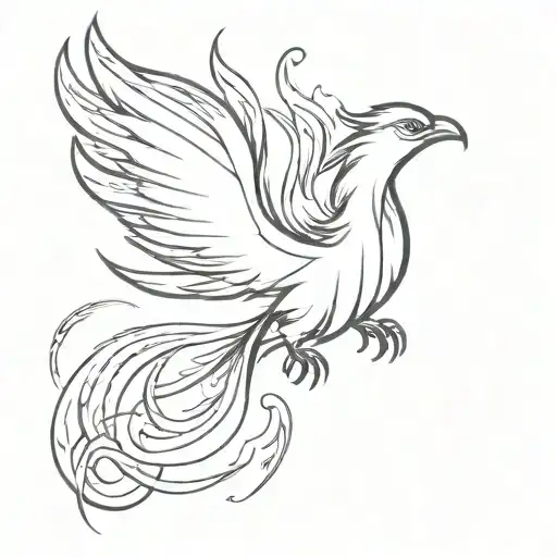 flying phoenix in fantasy style with outstretched wings and a long tail made of fire tattoo design idea