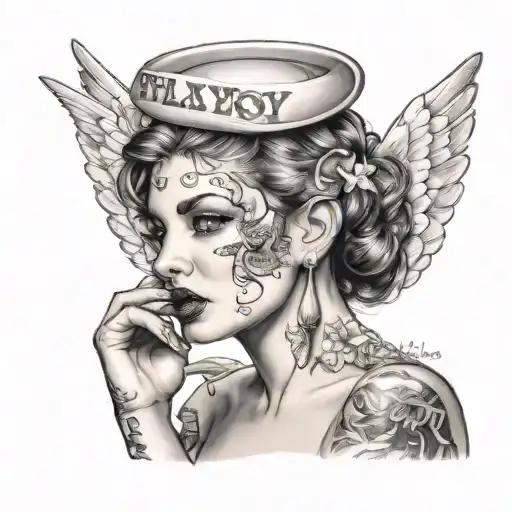 angel whispering in my ear wearing a playboy outfit  tattoo design idea