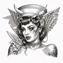 angel whispering in my ear wearing a playboy outfit  tattoo design idea