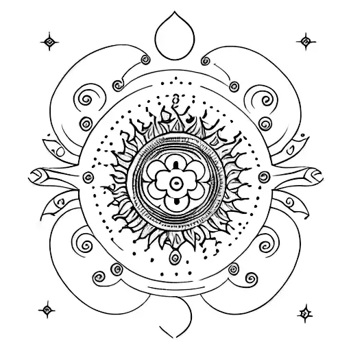 Celestial Henna Inspired Tattoo With Sun Motifs tattoo design idea