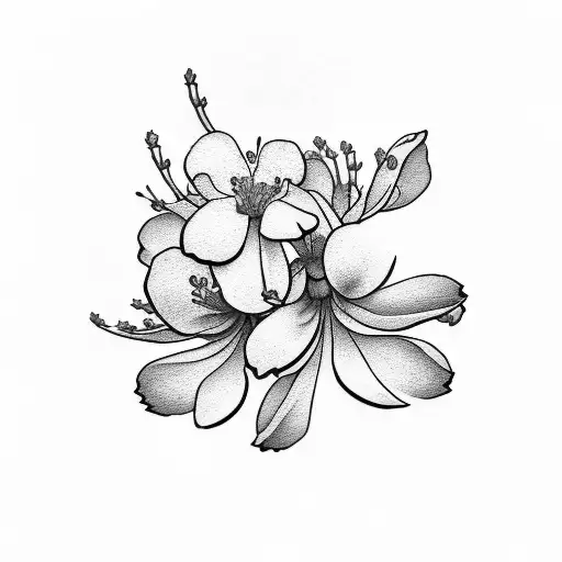 A single Columbine flower next to a Bluebonnet flower and a bitterroot  flower tattoo idea | TattoosAI