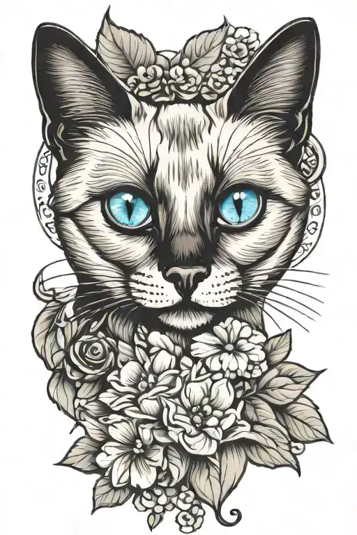 siamese cat with blue eyes a ladybug on its nose tattoo design idea