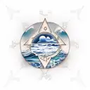 A realistic tattoo of a beach scene in the Dominican Republic with a Taurus zodiac symbol subtly hidden in the waves tattoo design idea