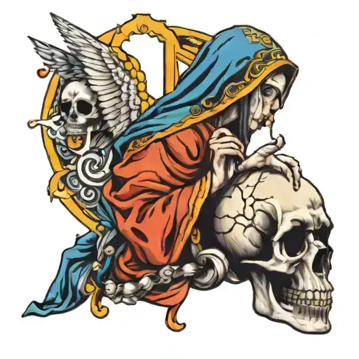 Virgin Mary and skull tattoo design idea
