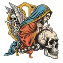 Virgin Mary and skull tattoo design idea