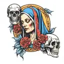 Virgin Mary and skull tattoo design idea