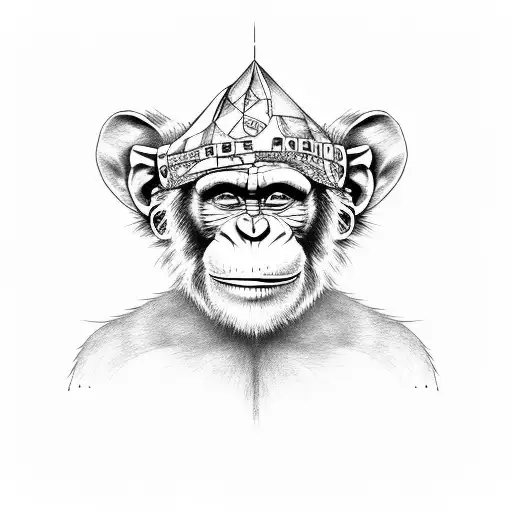 Chimp wearing jester hat tattoo design idea