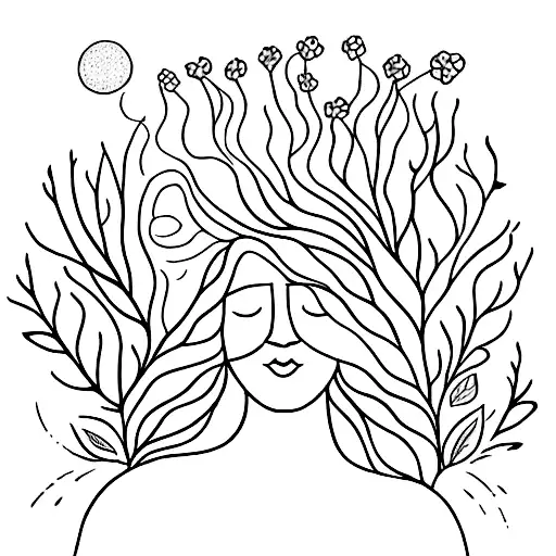 A colorful representation of a woman surrounded by nature and holding a paintbrush, symbolizing freedom and creativity tattoo design idea