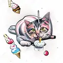 cat if f-15 with ice cream tattoo design idea