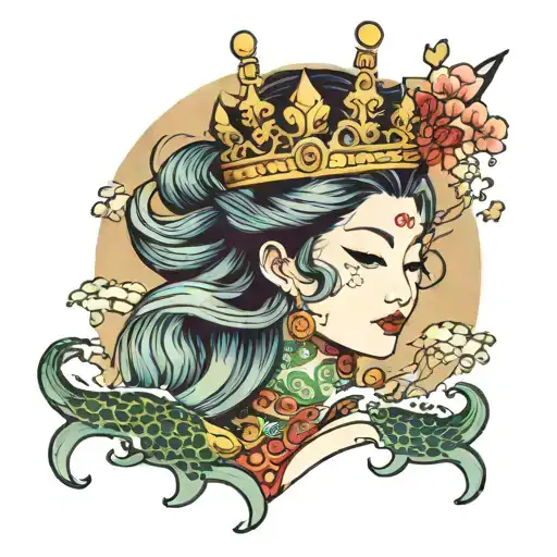 mermai wearing crown made of money tattoo design idea