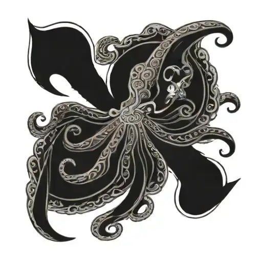 asian fan with an octopus tattoo design idea