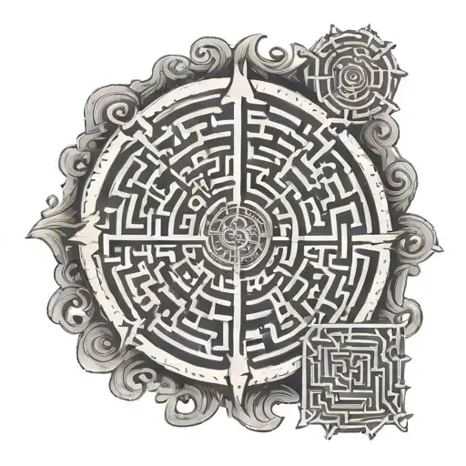 An intricate labyrinth design with philosophical quotes intertwined tattoo design idea