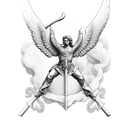 The archangel Raphael holding a caduceus. His wings should tattoo design idea