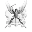 The archangel Raphael holding a caduceus. His wings should tattoo design idea