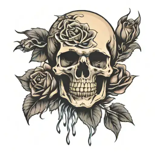skull and rose with earth wind water fire tattoo design idea