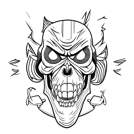 a yellow and red angry face with red eyes, skull design for a rock band, grumpy gorilla, canine, rounded logo, british g tattoo design idea