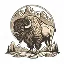 bison with mountains and trees  tattoo design idea