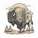 bison with mountains and trees  tattoo design idea