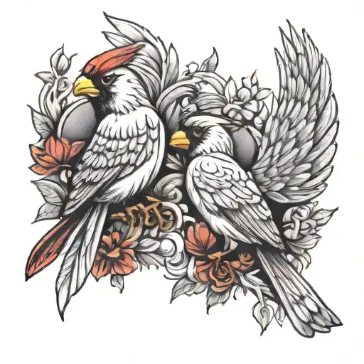 cardinal and angel wings tattoo design idea