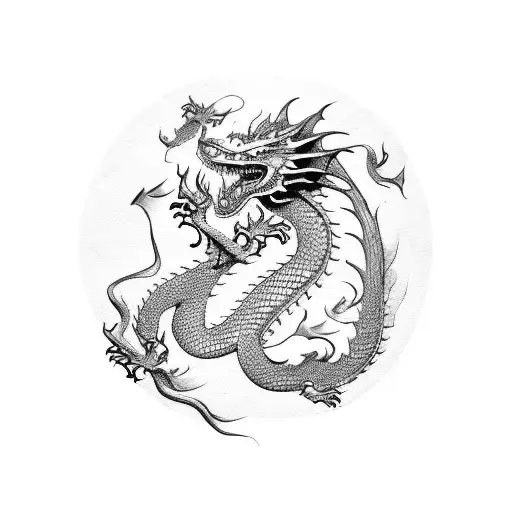 A bike tire track forming the silhouette of a dragon in a dotwork style tattoo design idea