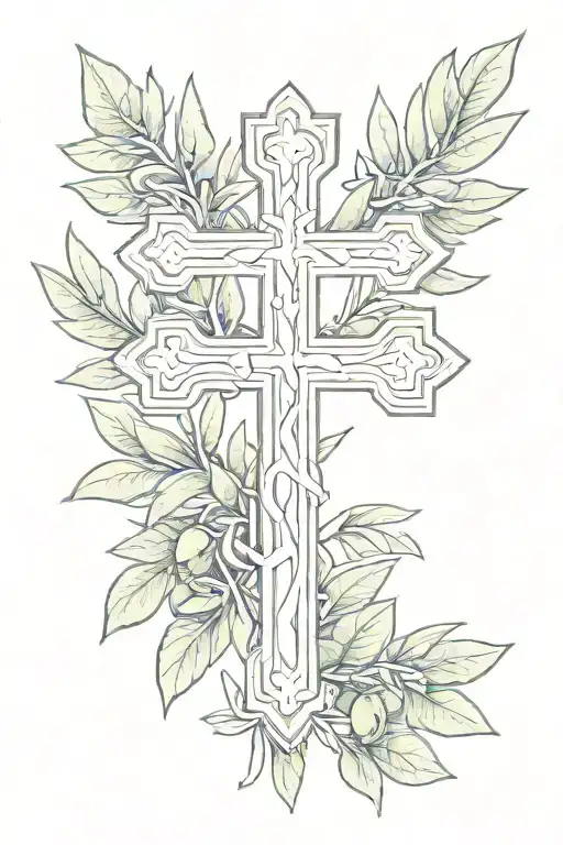small tattoo of chatolic cross with olive branch tattoo design idea