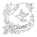  Doves flying with the name "Diane" above roses blooming tattoo design idea