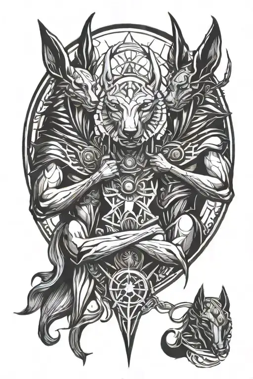 Hades and Anubis emerging centrically in symmetry tattoo design idea