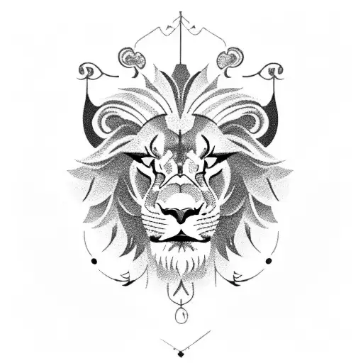 A fierce lion wearing a Detroit Lions helmet, surrounded by musical notes tattoo design idea