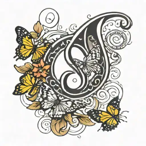 semi colon in a infinity sign with butterflies flying tattoo design idea