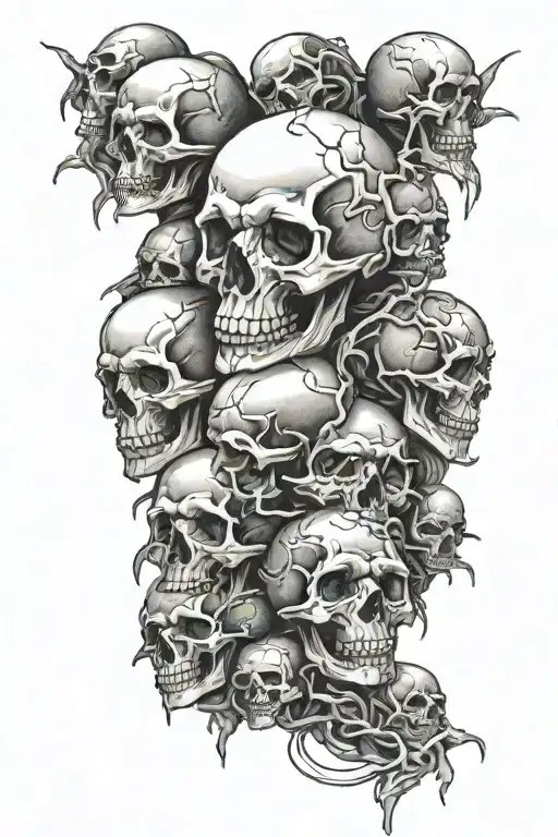 pile of skulls in a dark environment tattoo design idea