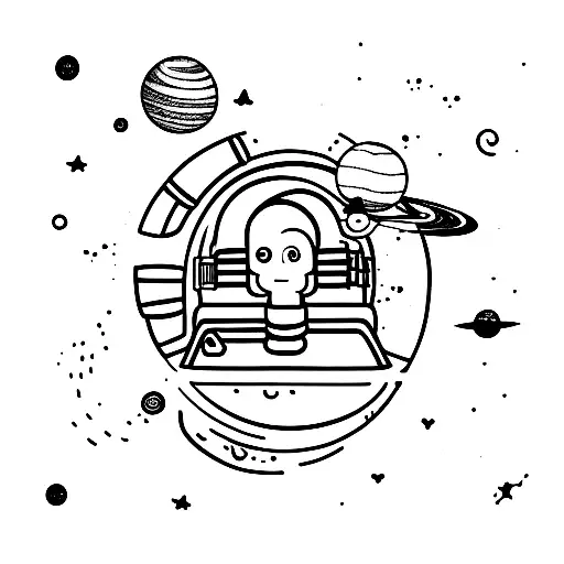 An astronaut exploring a surreal galaxy filled with floating orbs of intuition tattoo design idea