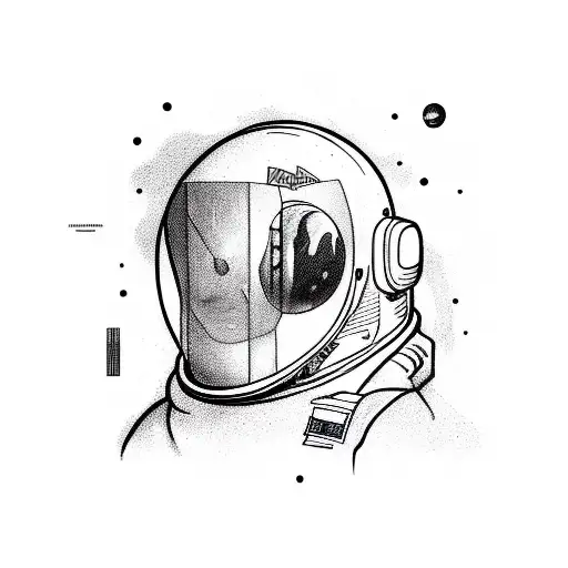An astronaut that have a rubic cube insted of head and is connected with intuition tattoo design idea