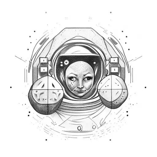 An astronaut that have a rubic cube insted of head and is connected with intuition tattoo design idea