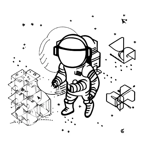 An astronaut that have a rubic cube insted of head and is connected with intuition tattoo design idea