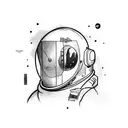 An astronaut that have a rubic cube insted of head and is connected with intuition tattoo design idea